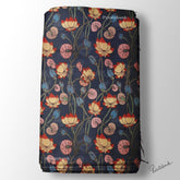 Black Lotus Floral Pichwai Digital Printed Fabric Material